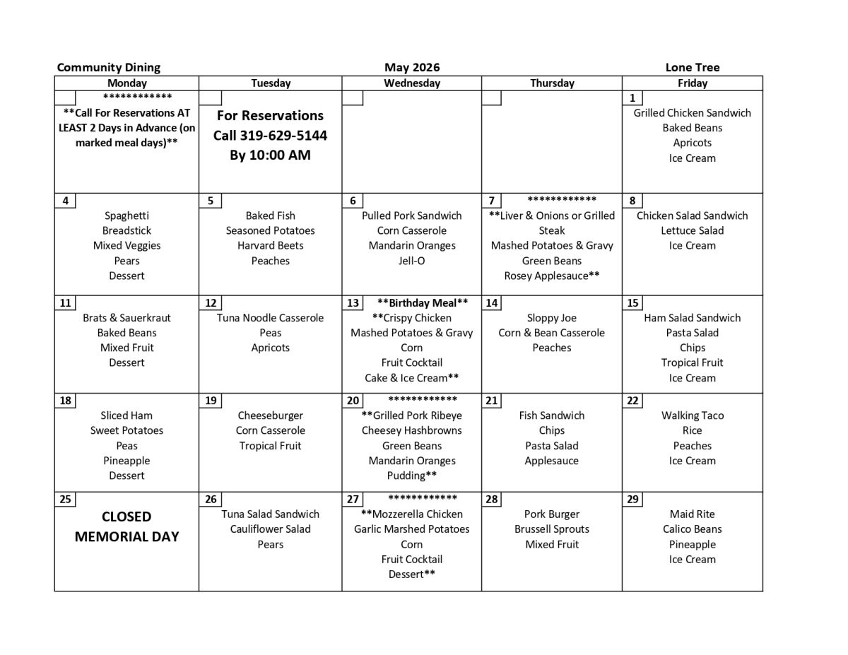May 2026 Menu